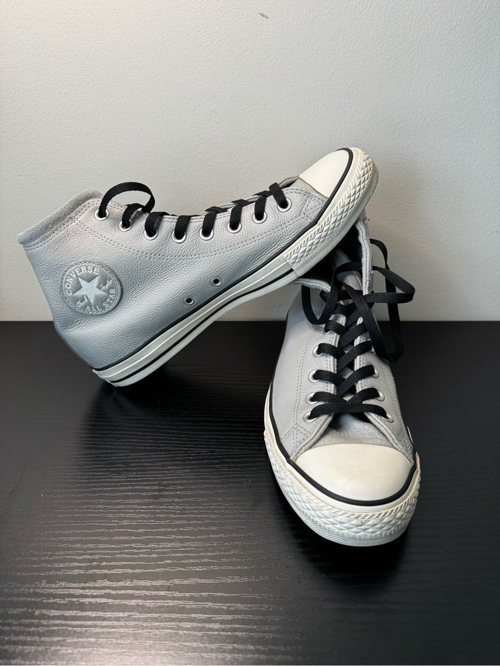 Converse High Top Sneakers in Light Gray with Black Laces